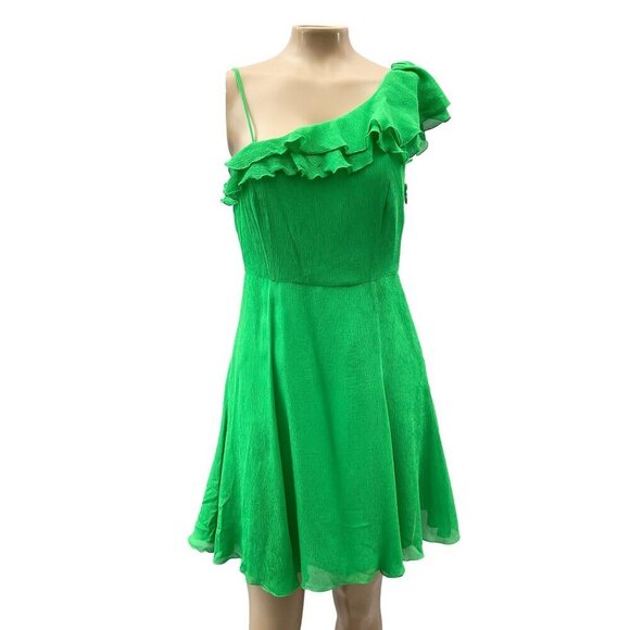 Armani Exchange Silk Green One-Shoulder Fit & Flare Ruffle Sundress Women 2 - Picture 4 of 16